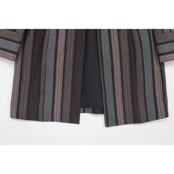 Chicos Open Front Long Striped Coat Rose Gold Glitter Copper Womens Size 4/6 - Picture 8 of 14